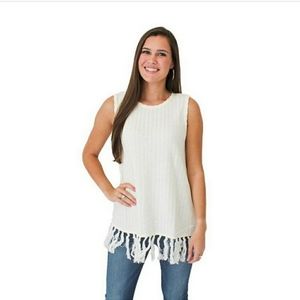Doe & Rae Boho Fringe Trim Sweater Tank Size Small